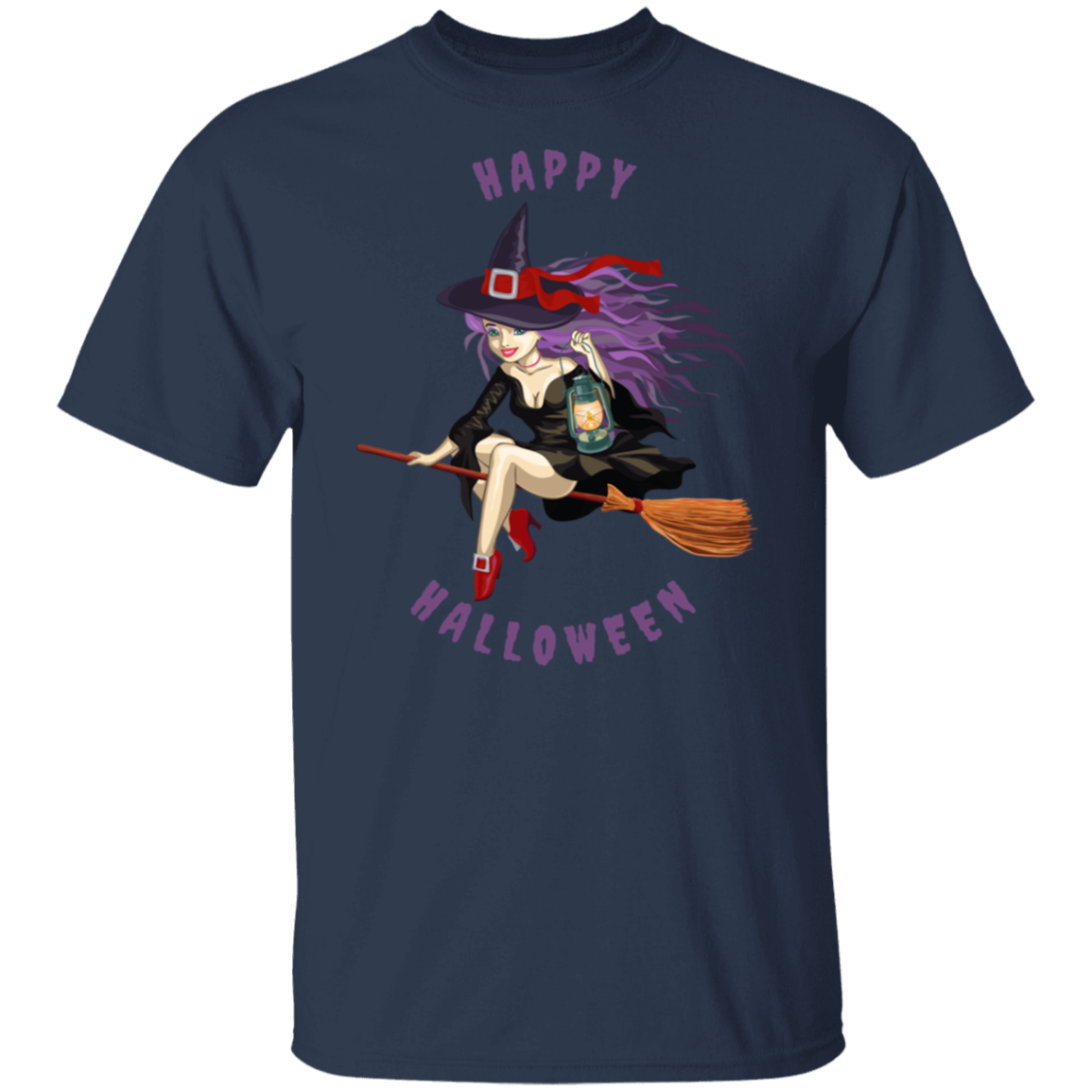 Happy Halloween Witch on Broom T-Shirt