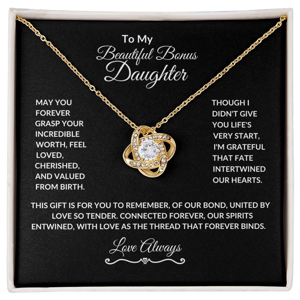 To My Beautiful Bonus Daughter "Love Knot Necklace"
