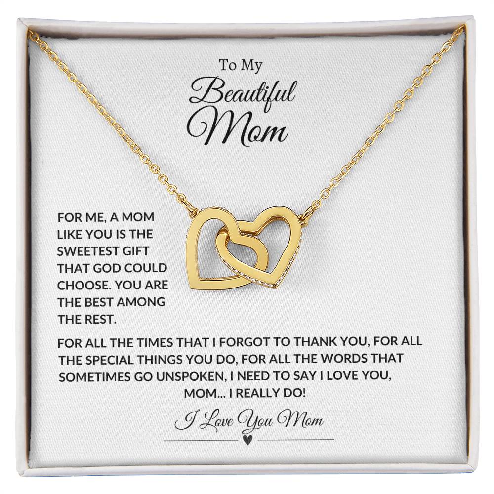 To My Beautiful Mom "Interlocking Hearts Necklace"