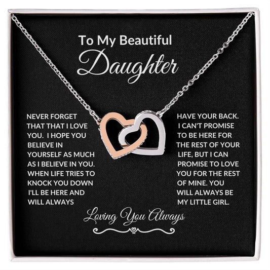 To My Beautiful Daughter "Interlocking Hearts Necklace"