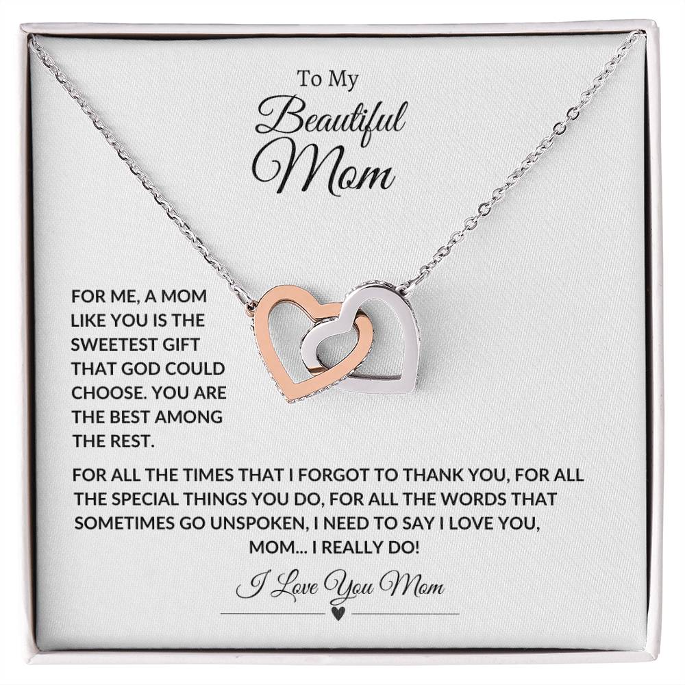 To My Beautiful Mom "Interlocking Hearts Necklace"
