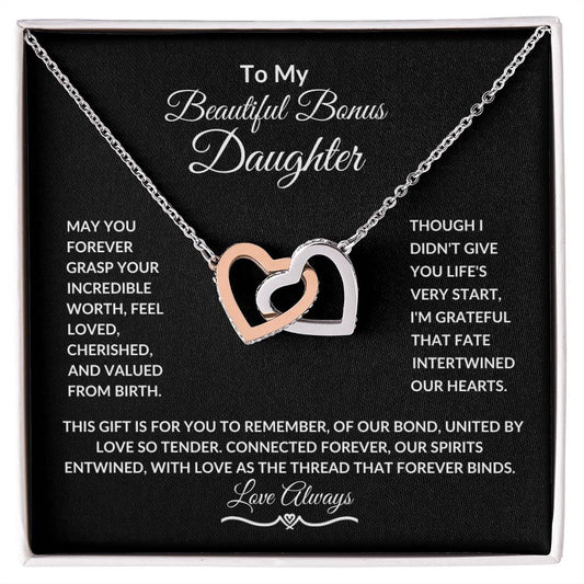 To My Beautiful Bonus Daughter "Interlocking Hearts Necklace"