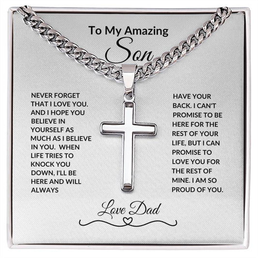 To My Amazing Son "Artisan Cross Necklace on Cuban Chain"