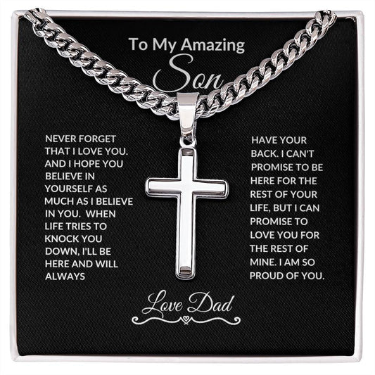 To My Amazing Son "Artisan Cross Necklace on Cuban Chain"